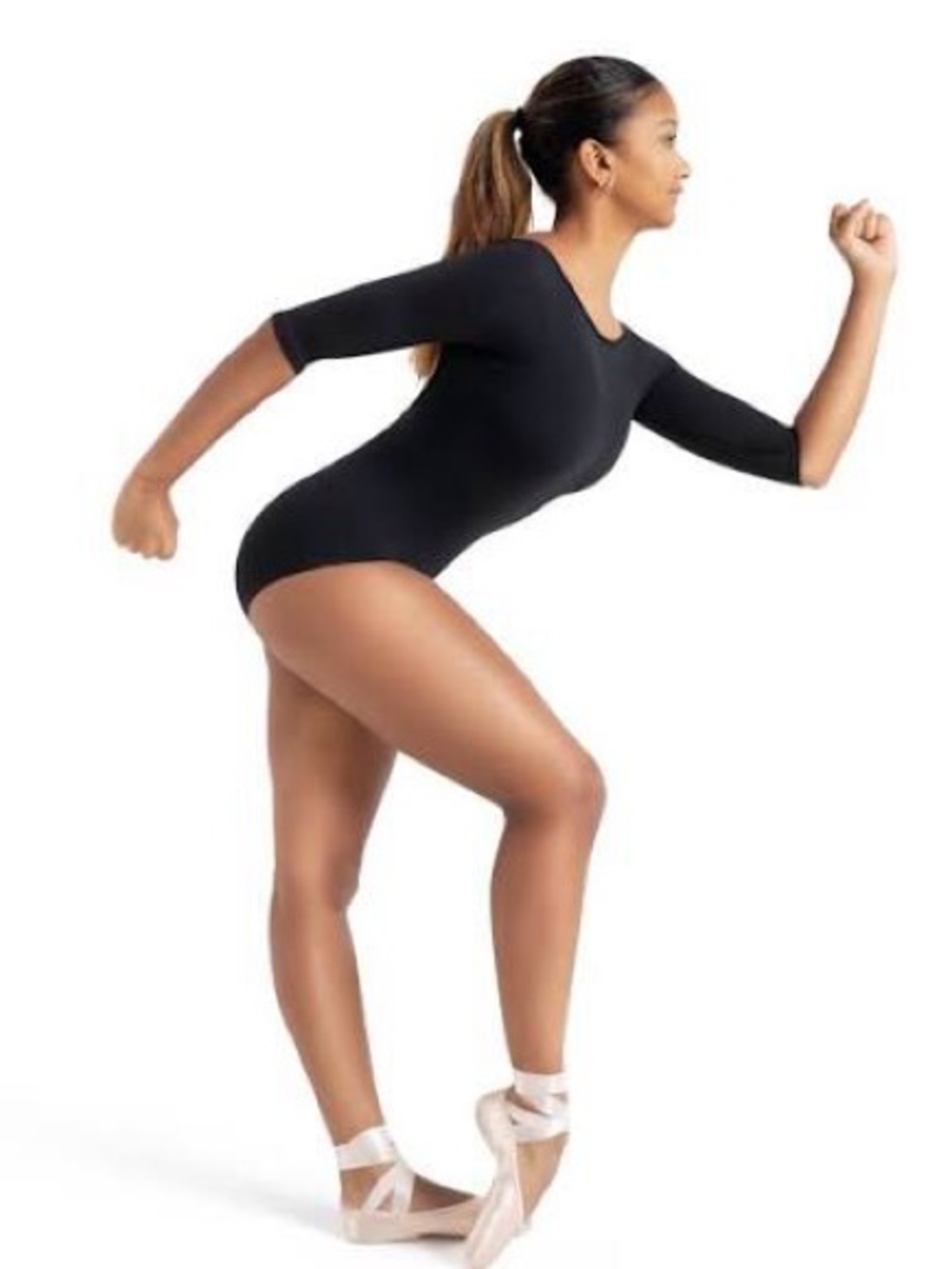 Capezio 3/4-Sleeve Scoop Neck Nylon Black Medium